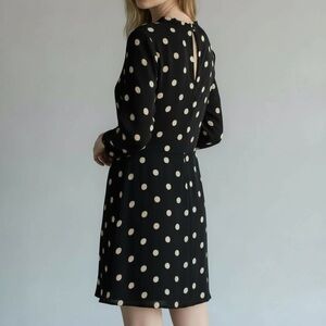 Kate Spade Black Polka Dot Shift Dress Keyhole Back 3/4 Sleeve